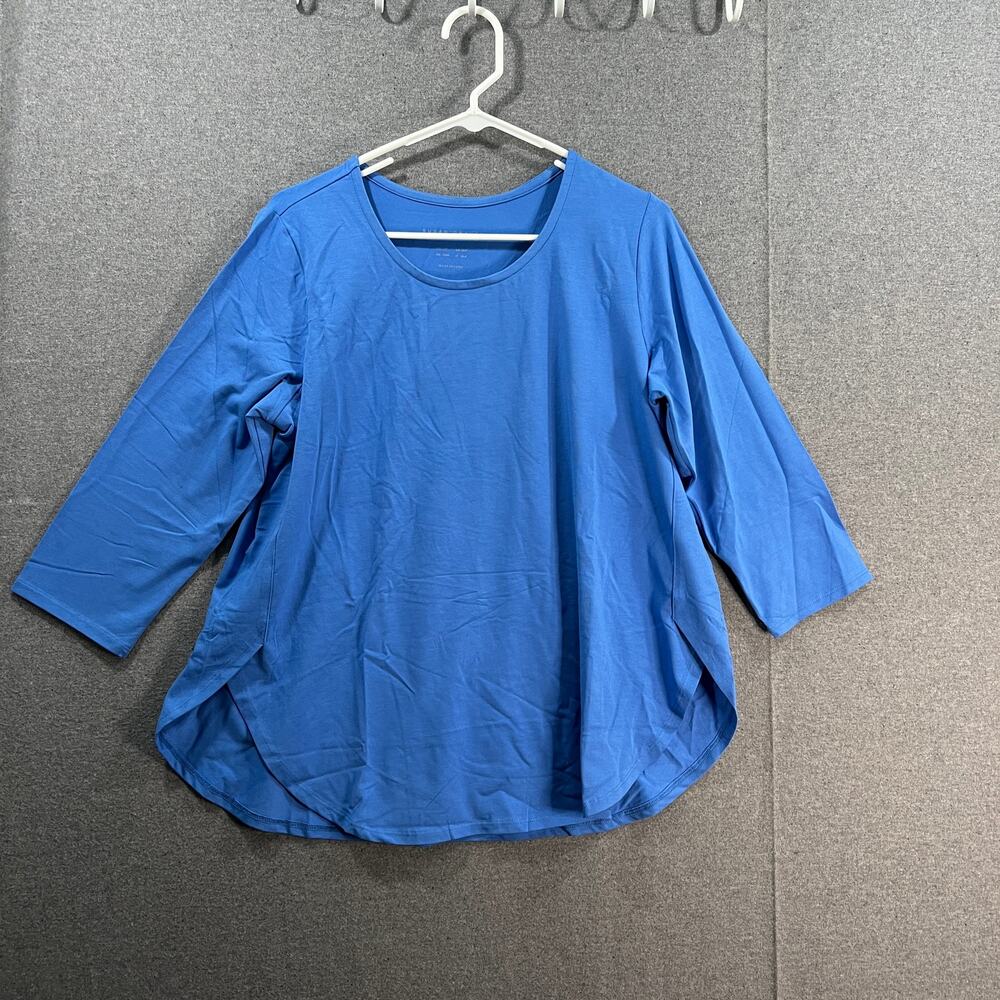 Susan Graver Weekend Essentials Petite Comfy Cotton Tunic Costal Blue Size PL